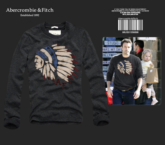 Abercrombie Fitch Hombres De Cuello Redondo Con Gente Fotos Largo Remera AF6119